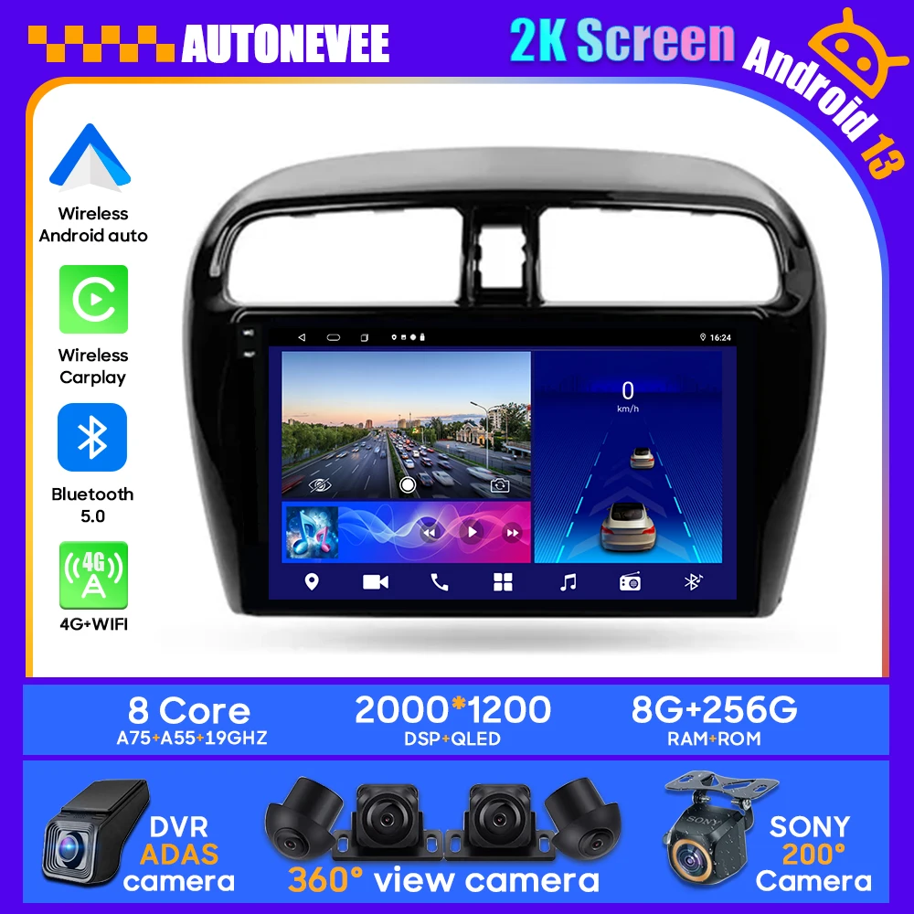 

Android 13 Car Stereo Unit Multimedia For Mitsubishi Mirage 6 2012 - 2018 Radio Video Player GPS Wireless Carplay Auto No 2din
