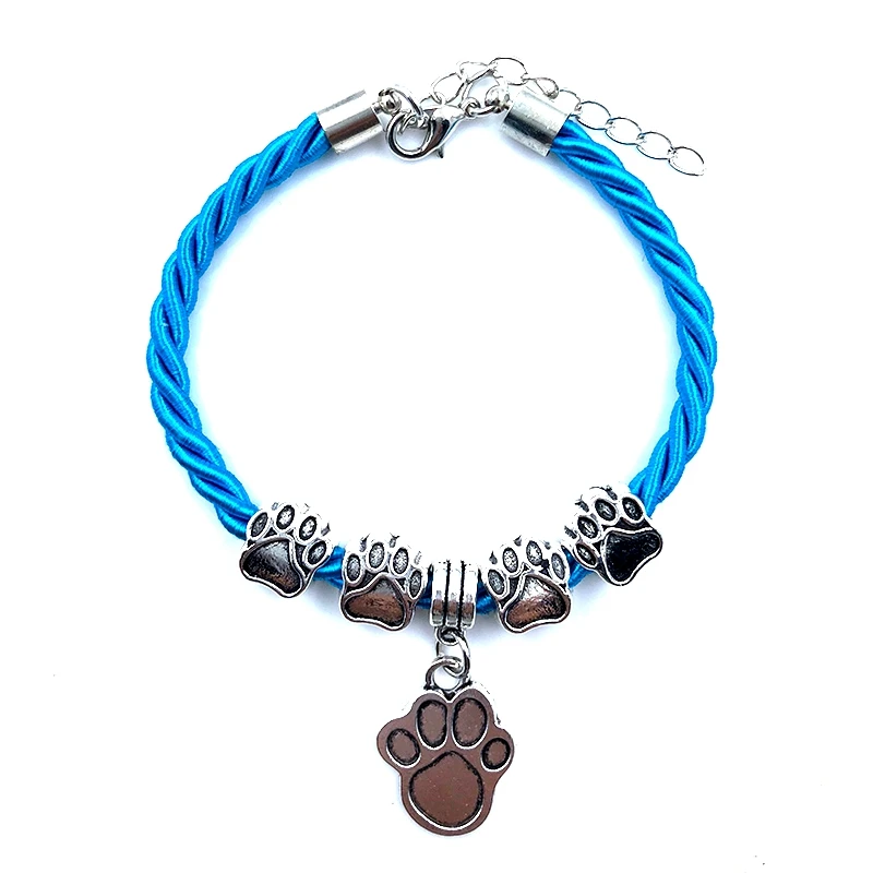 Bracelet en corde tissé à la main pour femmes, 8 couleurs, patte de chien, chaîne, bijoux pour amoureux des animaux, vente en gros, 2018, B18086, Bracelet à breloques