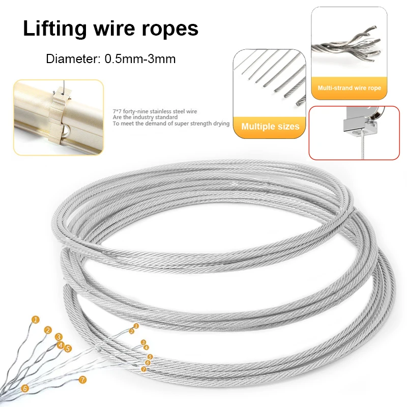 5m/10m 7*7 structure multi-strand stainless steel wire rope soft hanging rope pull drying rack fence handrail