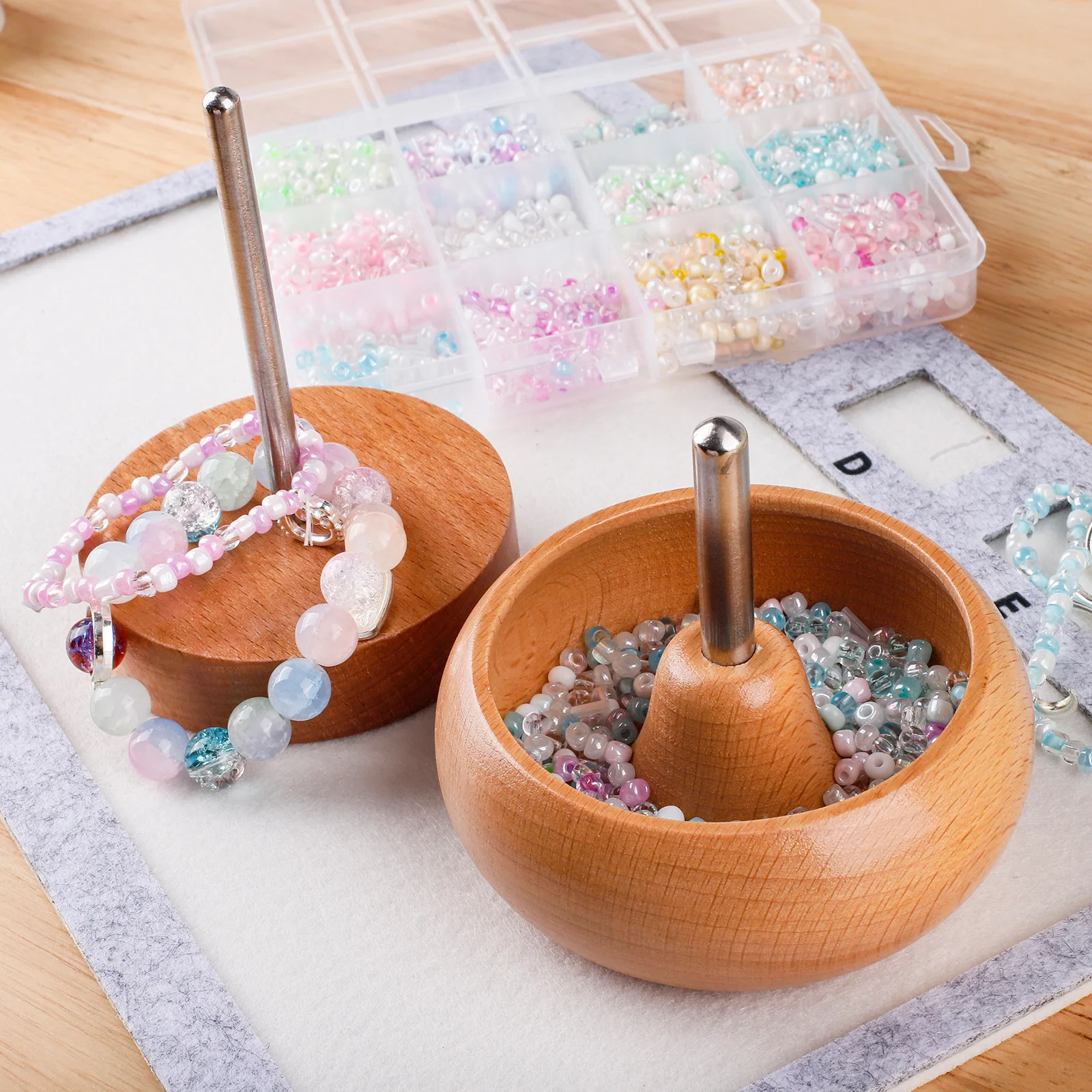 원목 회전 비즈볼 수동 회전식 빠른 스트링잉 도구 DIY 쥬얼리 제작 팔찌 목걸이 공예 용품 선물