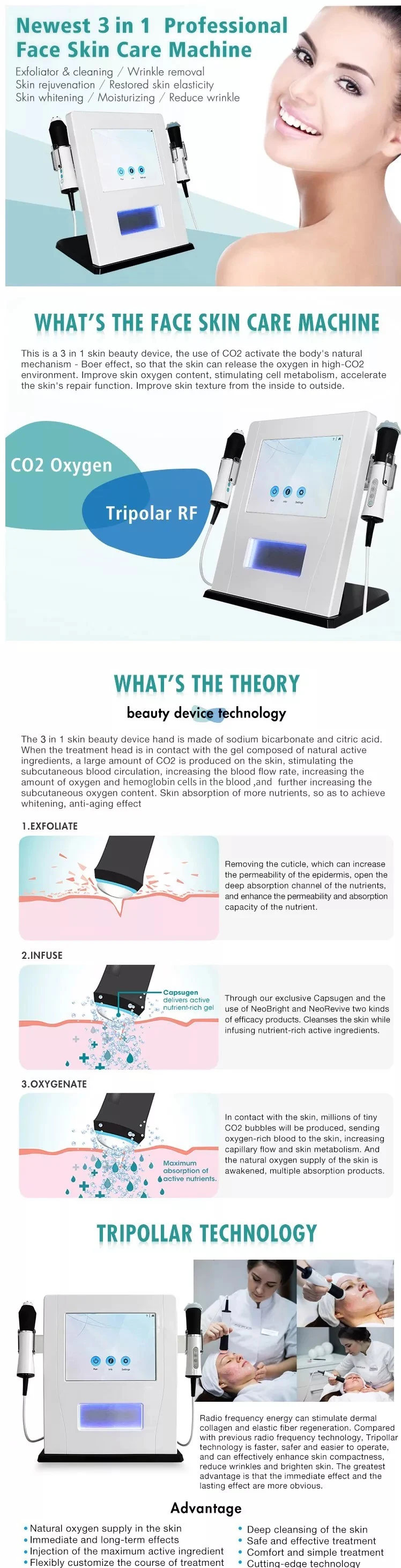 3-in-1 Super Facial Device: Oxygen Skin Care, CO2 Bubble, RF Tightening for Exfoliation & Nutrient Infusion