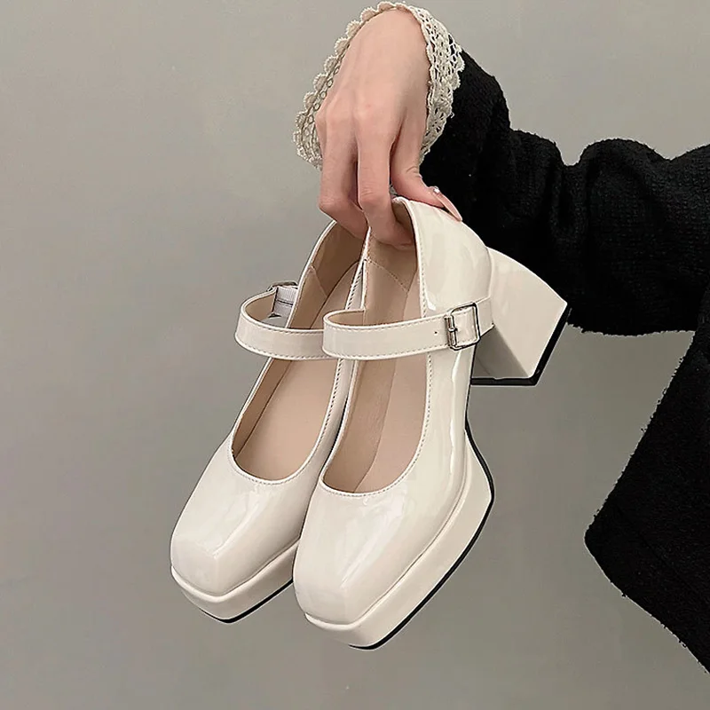 

2024 New Mary Jane Shoes Women Fashion Chunky Platform Pumps Woman Elegant Retro office high heels Thick Heeled Party Shoes 42