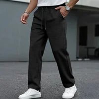 Pantalon décontracté pour homme, nouveau modèle à carreaux larges avec cordon de serrage - léger, respirant, couleur unie, coupe droite confortable 5
