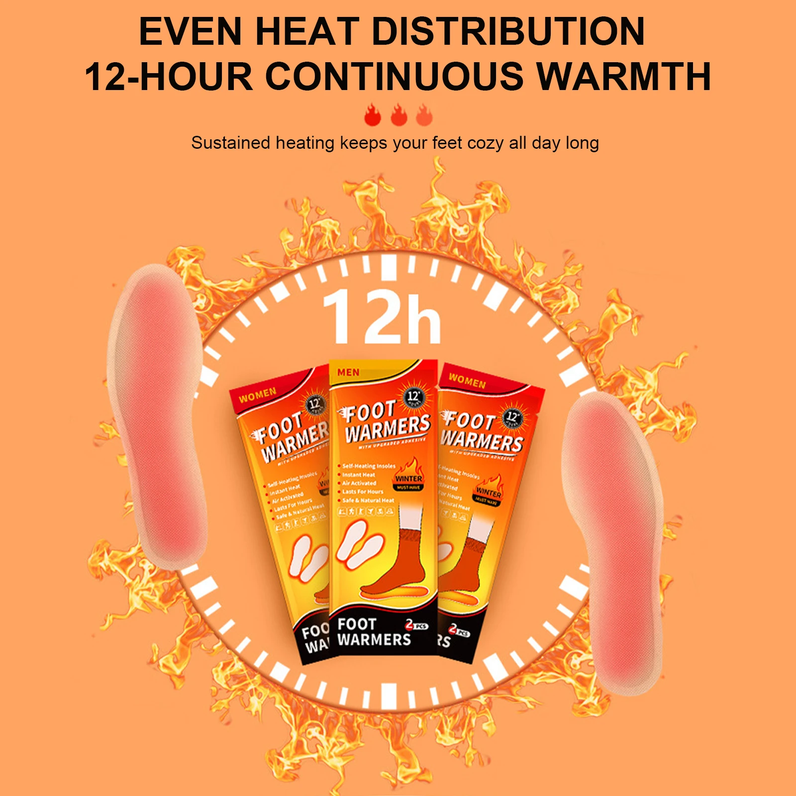 10 Pairs Insole Foot Warmers Disposable Air Activated Warmers Continuous Heated Feet Patch Heating Warm Pack for Outdoor Sports