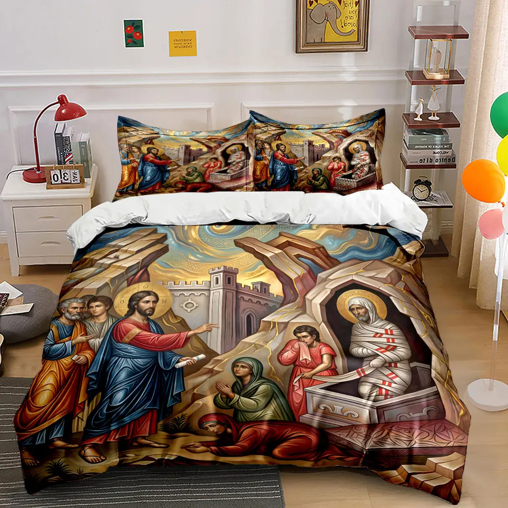 The resurrection of Jesus Duvet Cover Set with 3D Print Design Soft Polyester Bedding Set All-Season Comfort Machine Washable 1