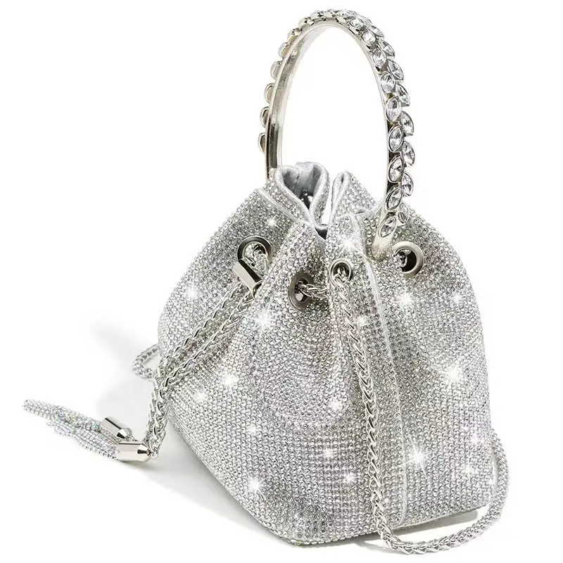 Women's bag summer new rhindiamonds bag shiny diamond-studded bucket bag niche light luxury cross-body handbag dinner bag