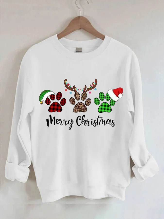 Merry Christmas Casual Print Long Sleeve Sweatshirt Round Neck Pullover T-shirt Halloween Woman Cotton y2k Long Sleeve Hoodie