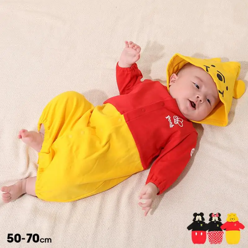 

Disney Romper Suit Mickey Minnie Siamese Clothing Baby Pooh Bear Thin Long Sleeves Hooded Outerwear Baby Tracksuit Wholesale