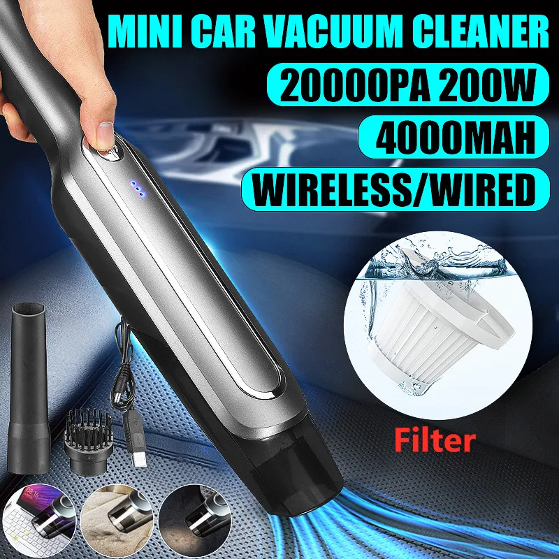 20000Pa 200W Handheld Wireless Car Vacuum Cleaner Powerful Cyclone Suction Cordless Wet Dry Car Home Vacuum Cleaner 4000mAh