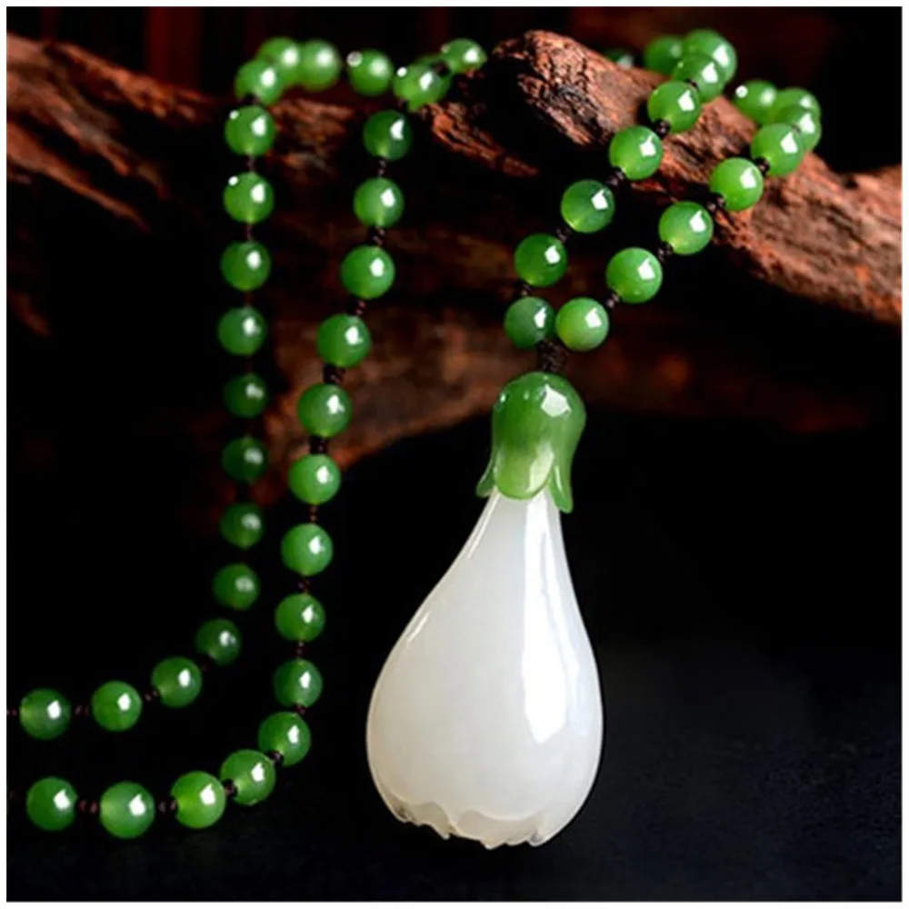 

100% Real Certified Natural Authentic Hetian Jade Sapphire Pendant White Lotus Orchid Necklaces Jewelry Lucky Accessories