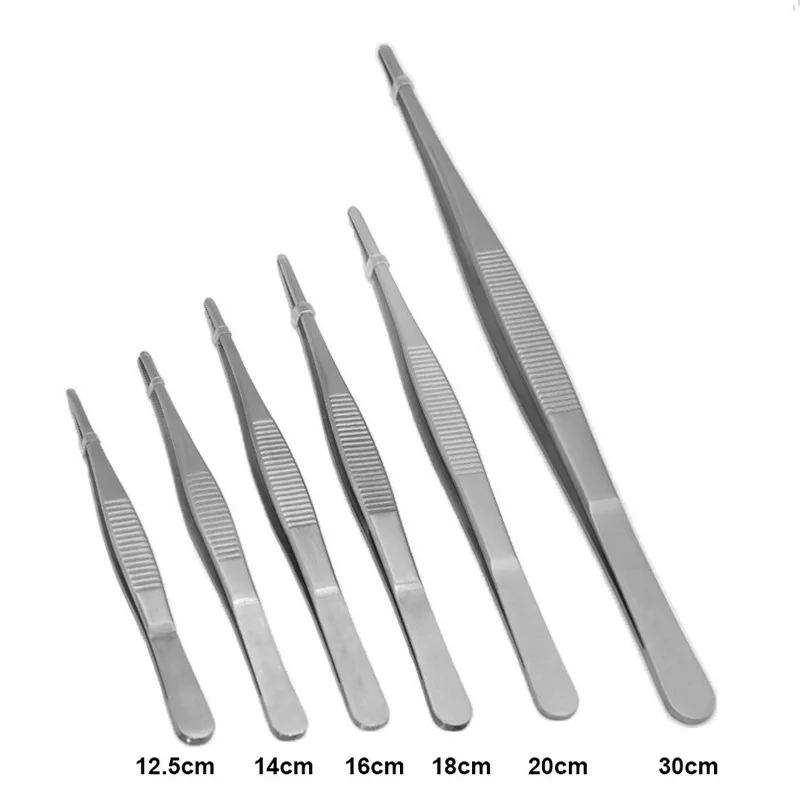 Stainless Steel Straight Elbow Anti-skid Medical Tweezers 12.5cm-30cm