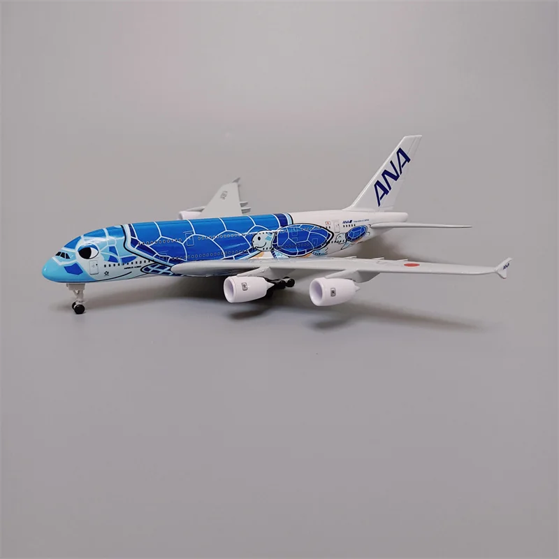 

18*20cm Alloy Metal Japan Air ANA Airbus A380 Cartoon Sea Turtle Airlines Blue Diecast Airplane Model Plane Aircraft with Wheels