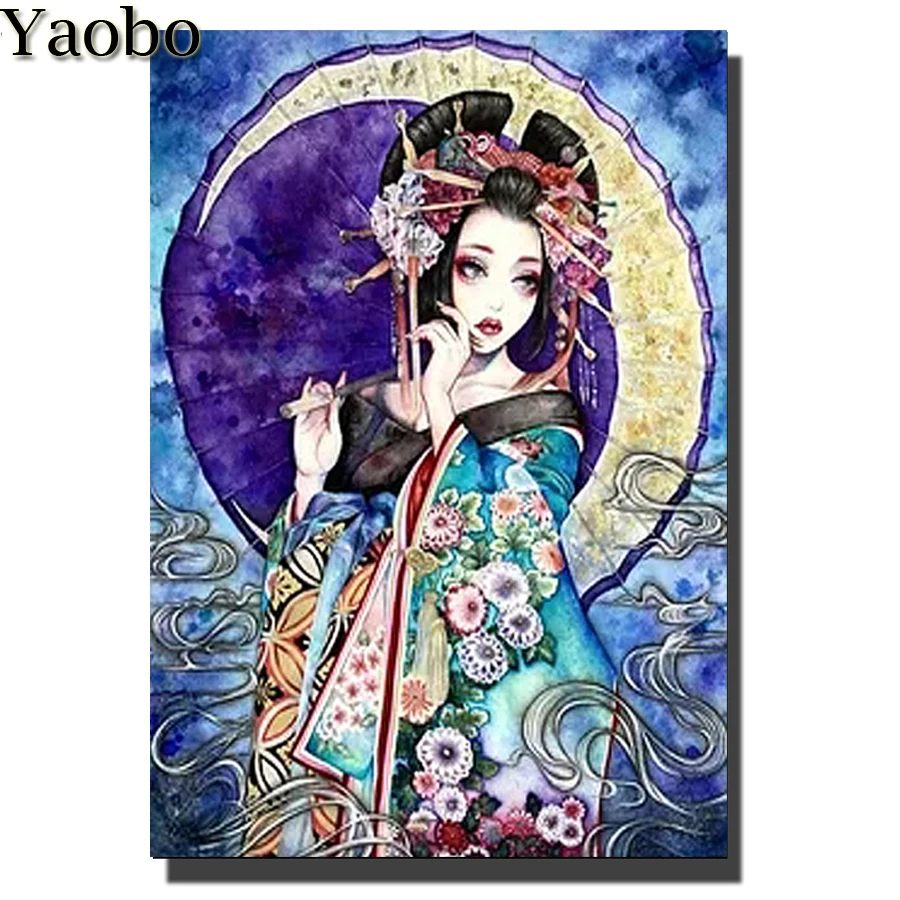 5D Diy Diamond Painting Pretty Geisha Woman Diamond Embroidery Crystal Painting Cross Stitch Kits Mosaic Art Home Decor Gift