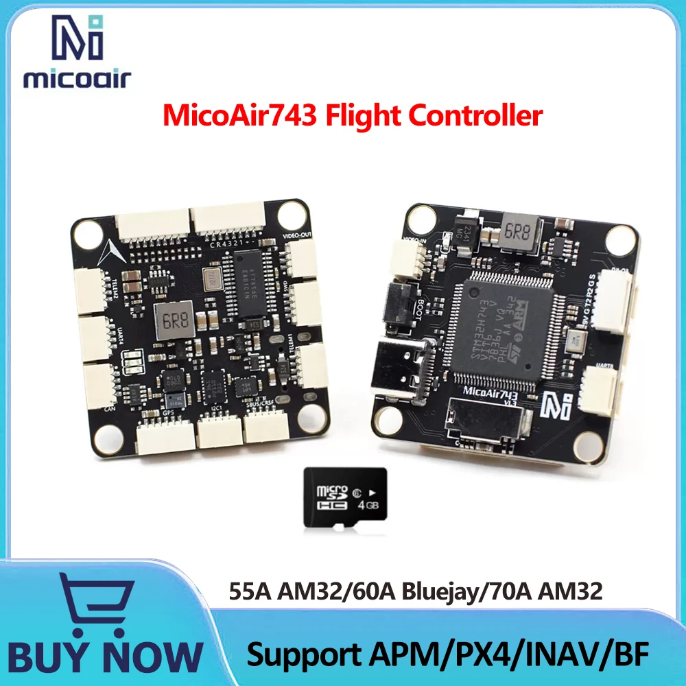 MicoAir743 Flight Controller H743 V2 Flight Stack 55A/60A/70A 4IN1 ESC Dual IMU BT 30x30 Support APM/PX4/INAV/BF for Drones
