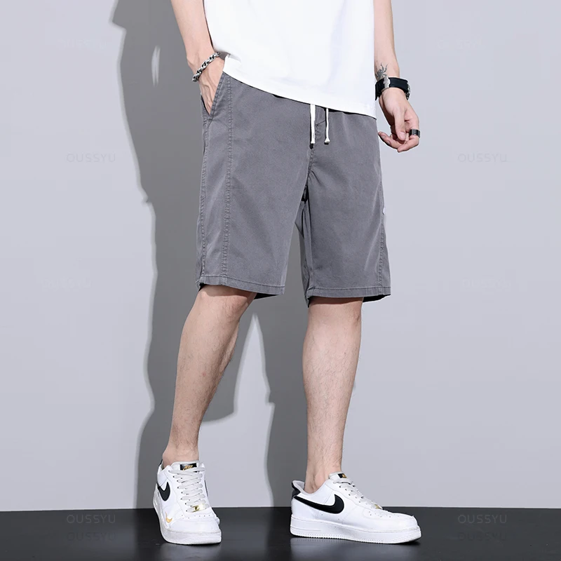 부드러운 리오셀 원단 조거 남성용 바지, 얇은 하라주쿠 캐주얼 반바지, 신축성 허리 스웻팬츠, 남성 짧은 플러스 사이즈 M-5XL, 여름