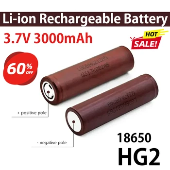 Batteria 3.7V 18650 HG2 3000mAh Batterie ricaricabili al litio 3.7v Cella di alimentazione 30A ad alta scarica + Caricatore USB
