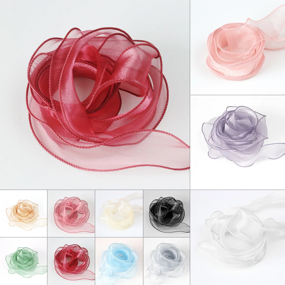 4CM*1M Sheer Wired Organza Ribbons with Golden Edge Chiffon Ribbon for DIY Gift Wrapping Wedding Bouquet Christmas Decoration