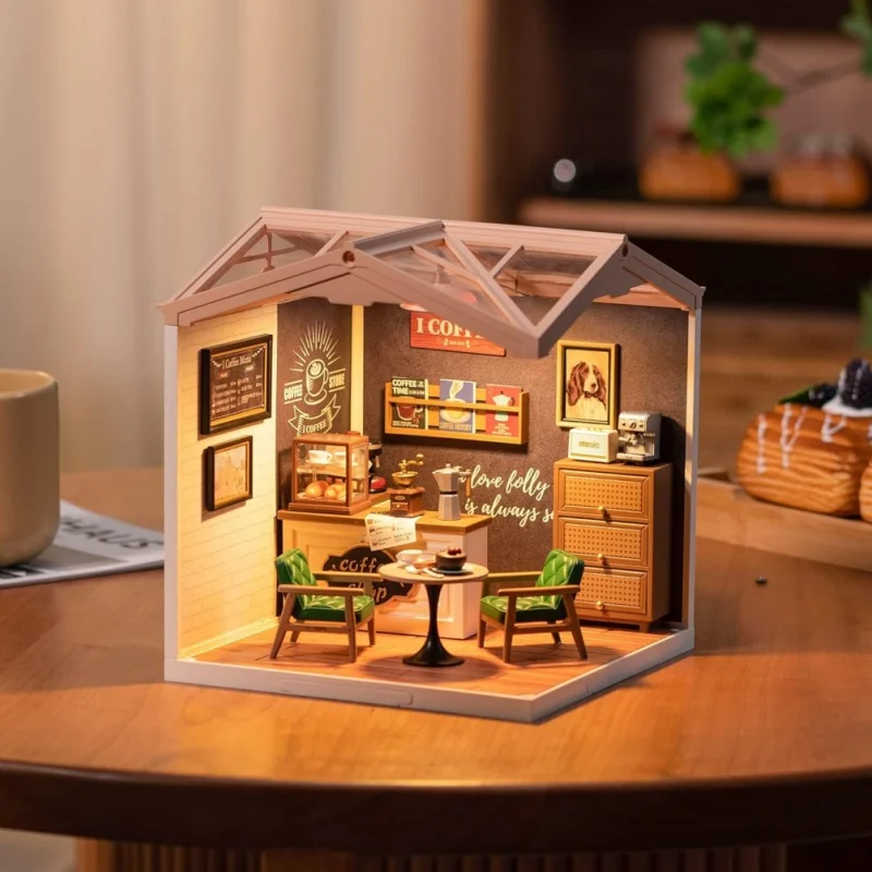 Robotime Cafe Store DIY Miniature House Kit with Furnitures aking Kit Creative Gifts for Teens Adults Home Decor