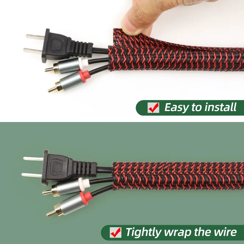Durable Self-Closing Braided Cable Sleeve - High-Protection Wear-Resistant Insulated Wire Organizer