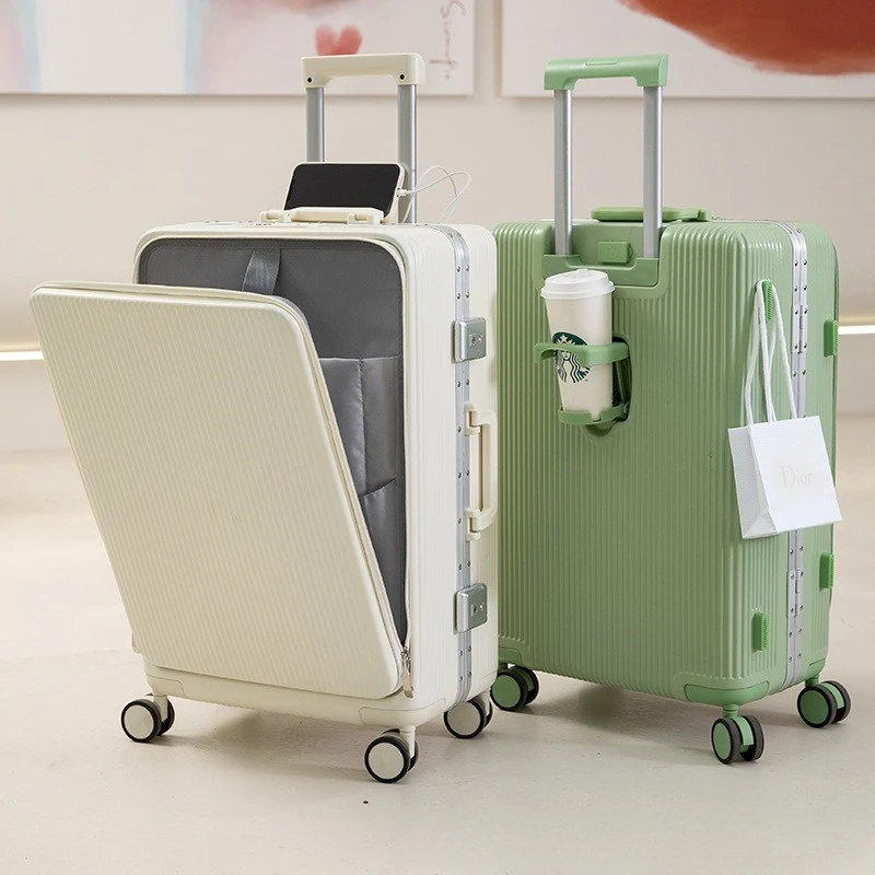 

multi-functional aluminum frame luggage, front opening, pull rod travel box, password box, universal wheel boarding box