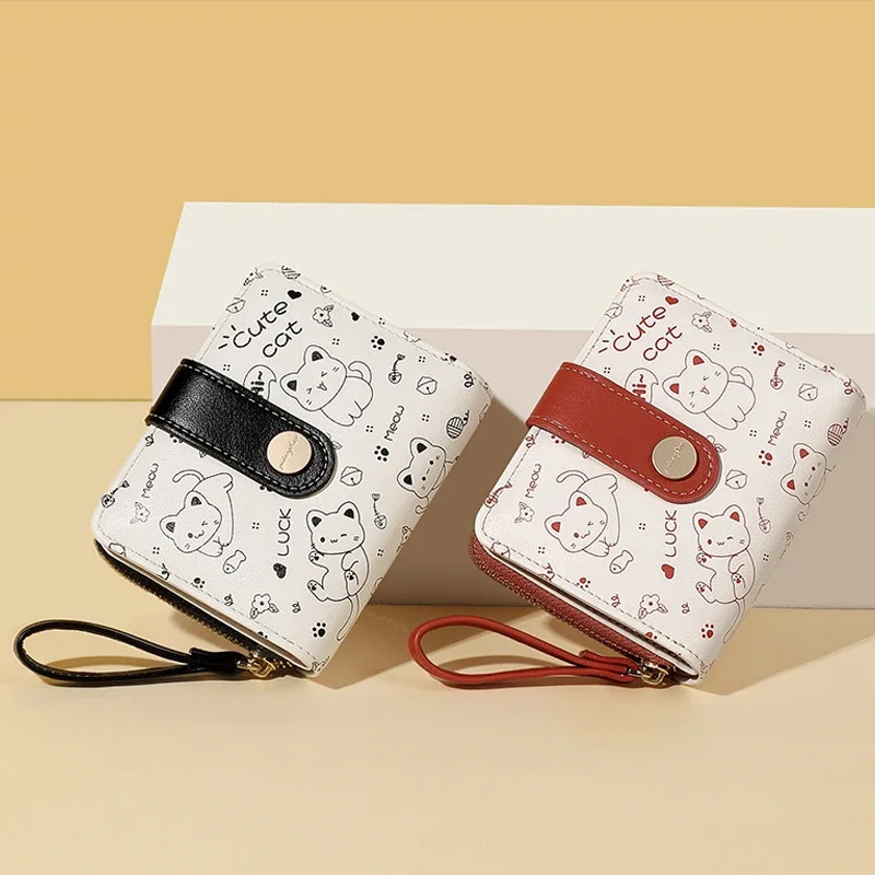 

Japanese Cute Cat Girls Wallet Short Student Card Holder Money Bag Zipper Zero Wallets for Women Cartera