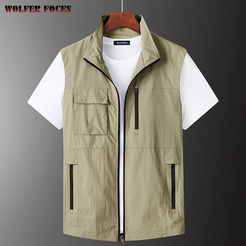 MAN VEST Fishing Clothing Jackets Motorcyclist Sleeveless Jacket Coat Summer For Men Male Men's Tactical Military Work Waistcoat