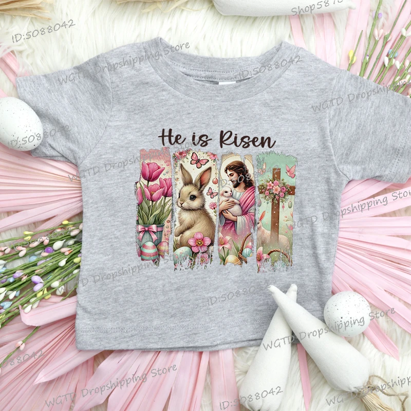 Vintage Christianity Rabbit Print Kids T-shirts Jesus God Graphic Fashion Boys Girls T Shirts Fashion Easter Cartoon Tops Tees 3