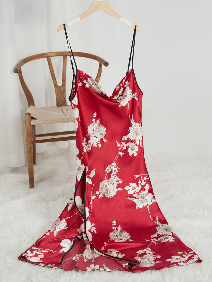 Ladies Summer Split Back Nightgown New Design Deep V Neck and High Slit Skirt Comfortable Skin Friendly Sleepwear