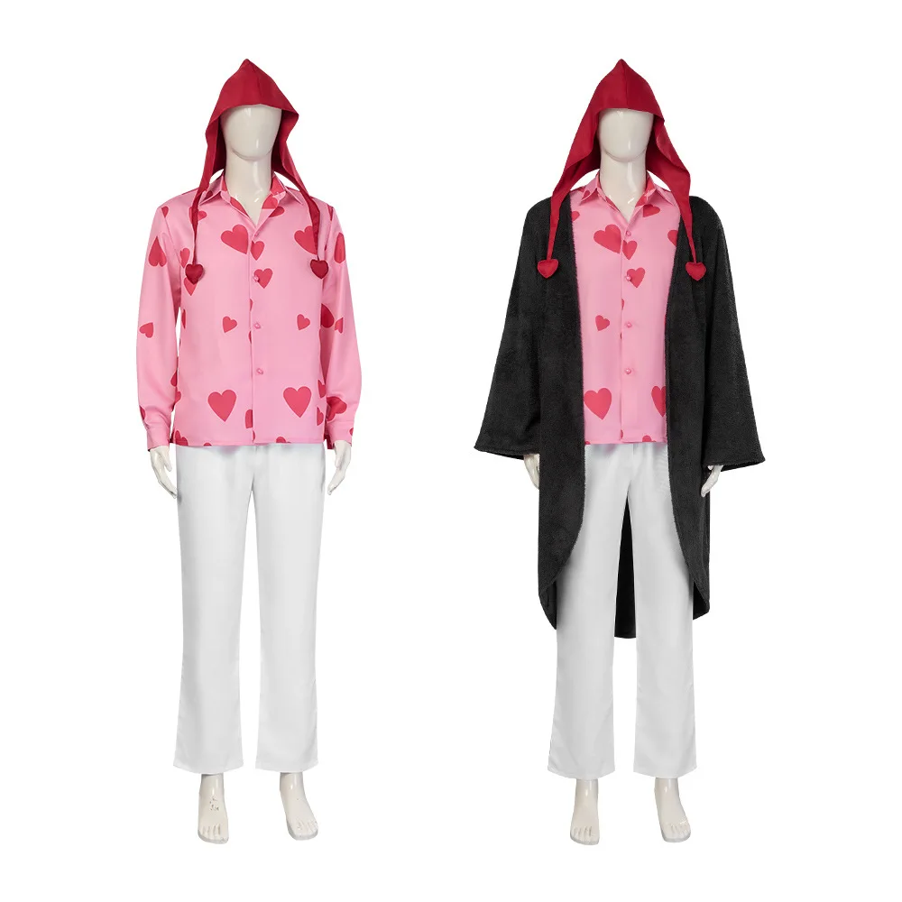 One Piece: Donquixote Rosinante | Black Plush Jacket and Pink Shirt Costume Cosplay 25 Generic Black Plush Jacket and Pink Shirt Costume for Men (Unofficial)