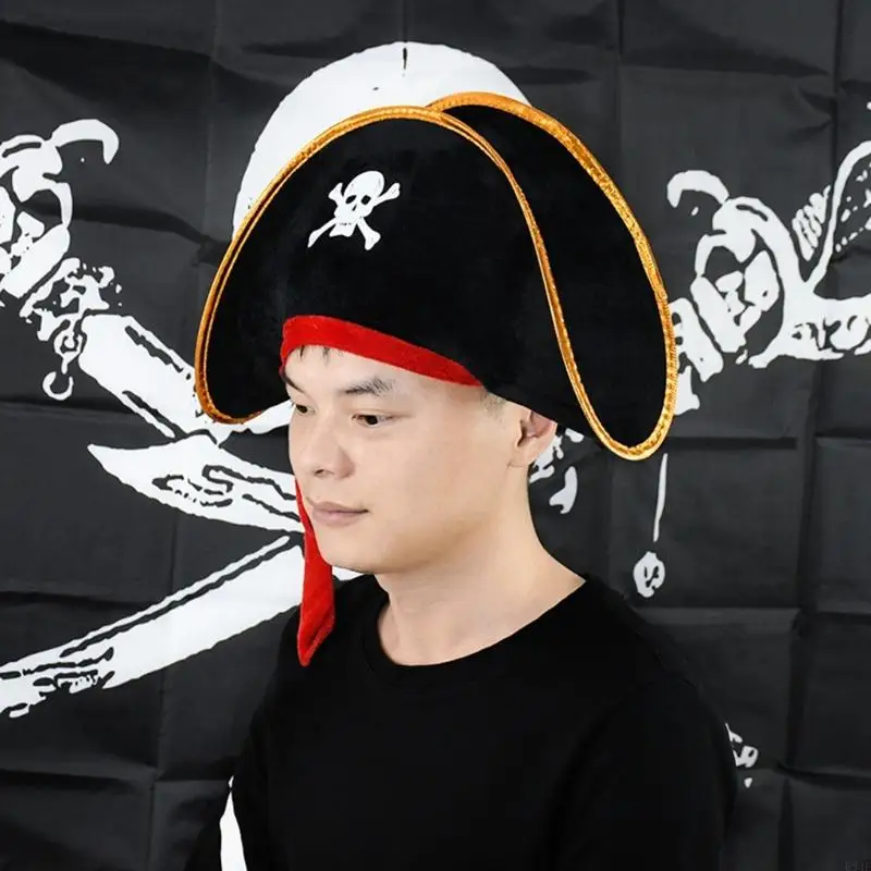 634F Halloween Tricorn Hat Delicate Black Tricorn Hats Buccaneer Costume Hat Adults Cosplay Costume Pirate Hats