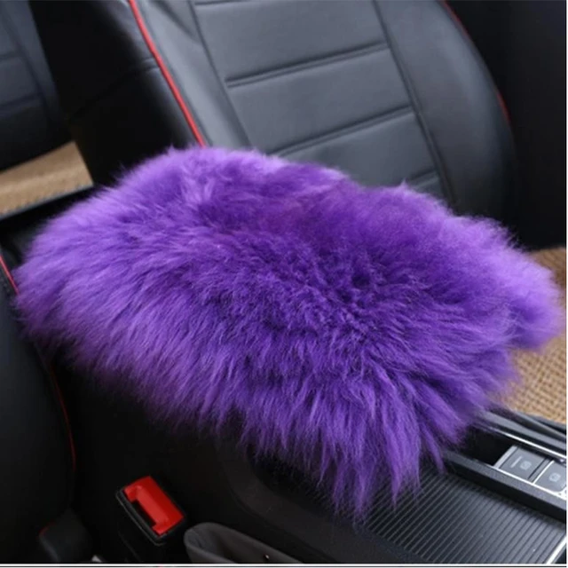 Car Plush Armrest Cover Faux Fur Auto Center Arm Rest Console Pad Wool Cushion Protector Universal for SUV/Truck/Car Purple