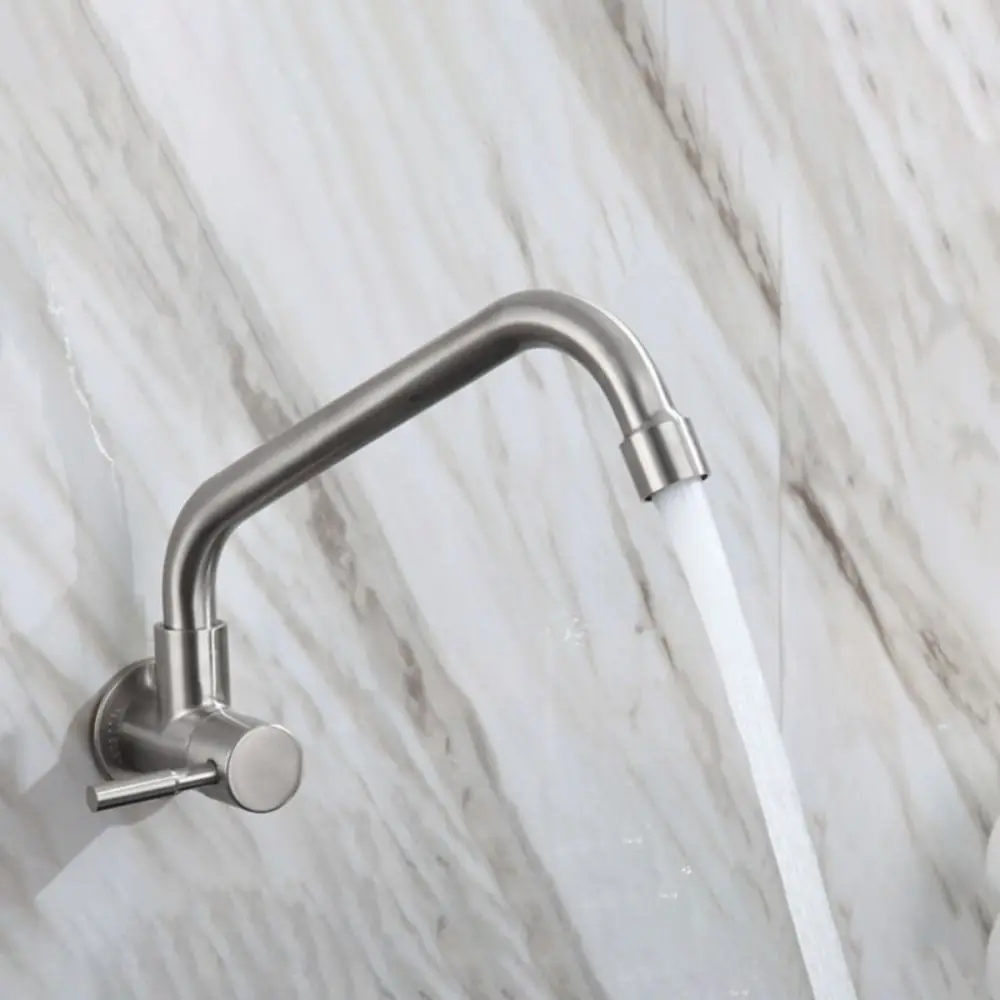 Wall Mounted Rotatable Kitchen Faucet Stainless Steel Curved Design Sink Water Tap Splash-proof Horizontal