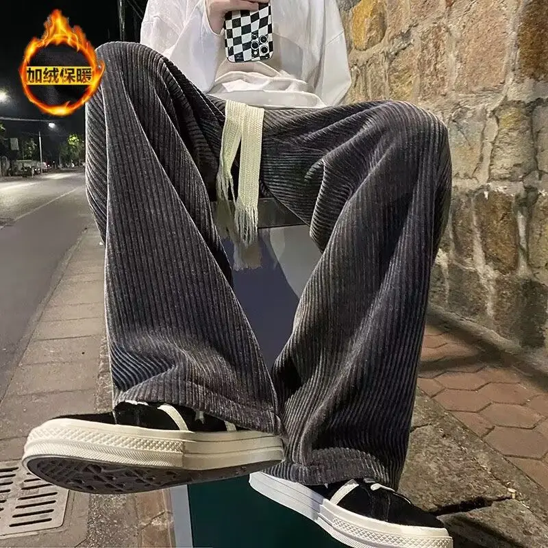 Wide Leg Pants Men Autumn Winter Thickened Corduroy Loose Draping Korean Version Casual Comfort Versatile Pants