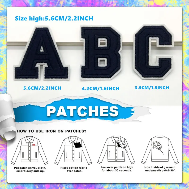 A-Z 네이비 글자 자수 패치, 의류, 가방, 모자, 장 천 패치, DIY 바느질, 26 개