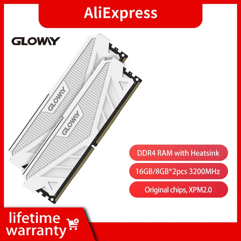GLOWY DDR4 16GB(8GB x2枚) 白 3200MHz ARGB Gloway-デスクトップ