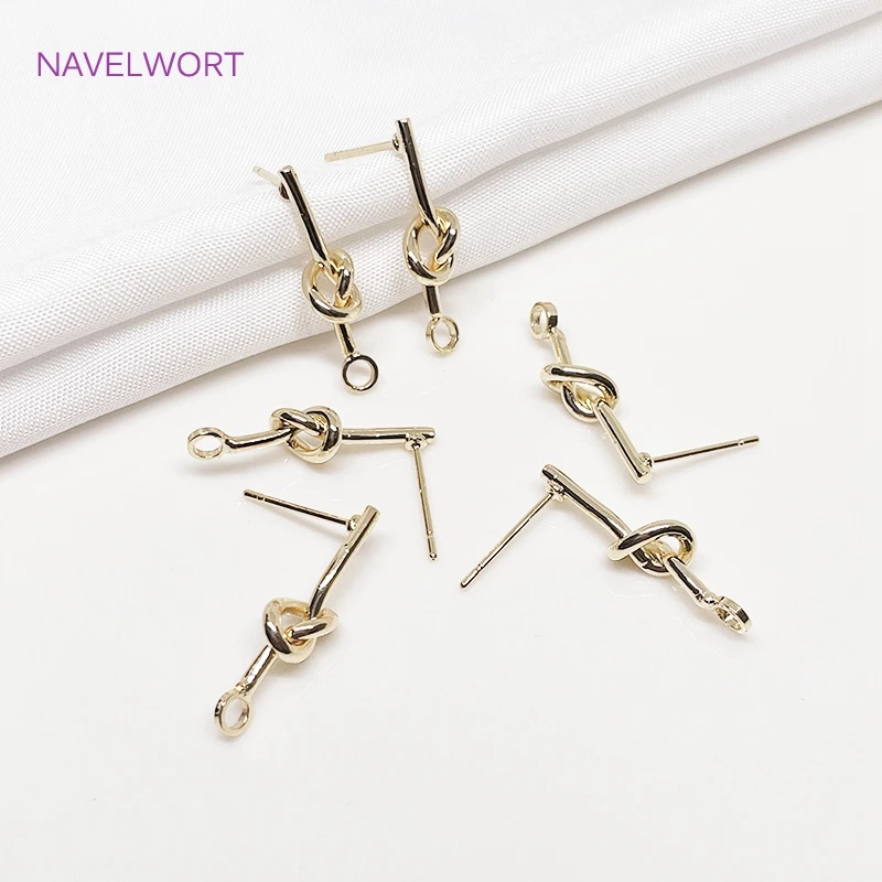Trendy 14K Gold Plated Brass Knotted Stud Earrings For DIY Jewelry