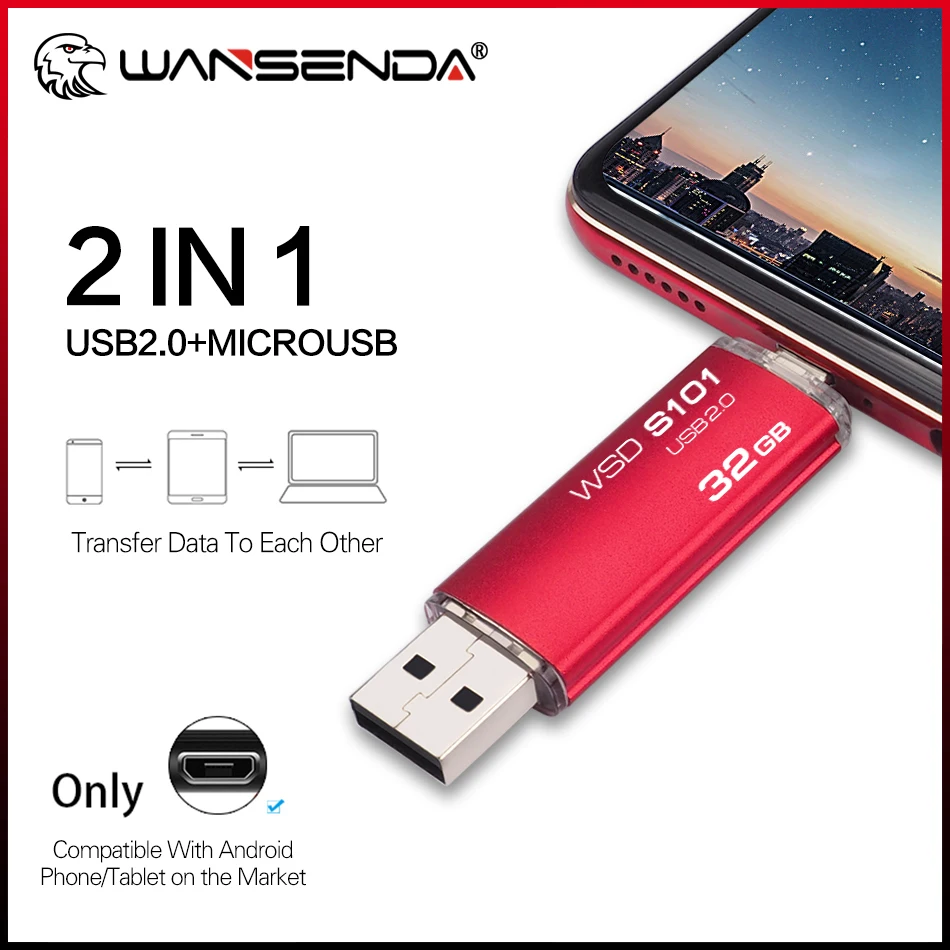 WANSENDA Metal USB Flash Drive 32GB 64GB OTG Pen Drive for Android Mobile 16GB 128GB 256GB Pendrive USB Memory Stick Flash Disk binful 100% metal otg type c usb flash drive 128gb 256gb phone pen drive 64gb 32gb 16gb 8g 4gb usb memory storage devices u disk