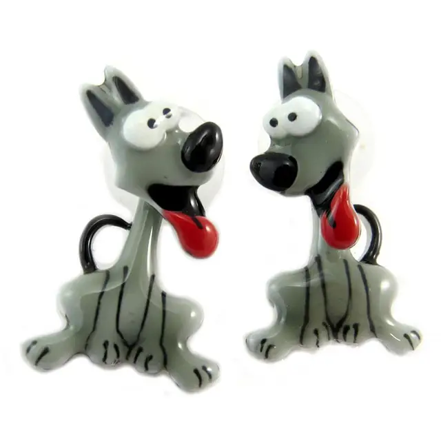 Lily Kincs [P5968] - Tervező Fülbevalók "Lilipoupets" (Kutya) Szürke 38X18 Mm