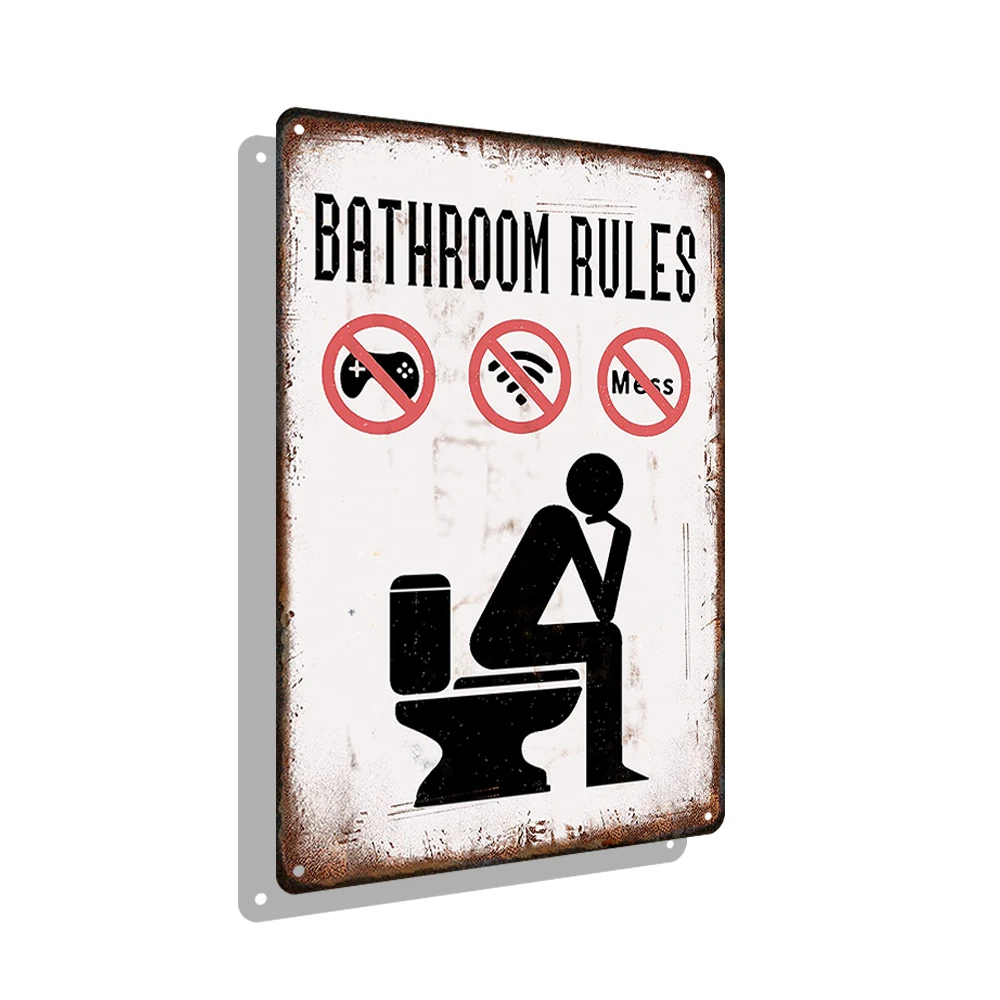 Funny Toilet Vintage Metal Poster Bathroom Rules Retro Tin Sign Bathroom Toilet Wall Art Decoration Plaque for Modern Home Decor