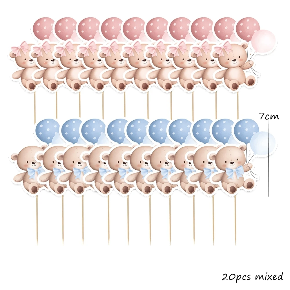 Cake Topper 20pcs Carton Bear Paper Cupcake Toppers for Baby Shower Party