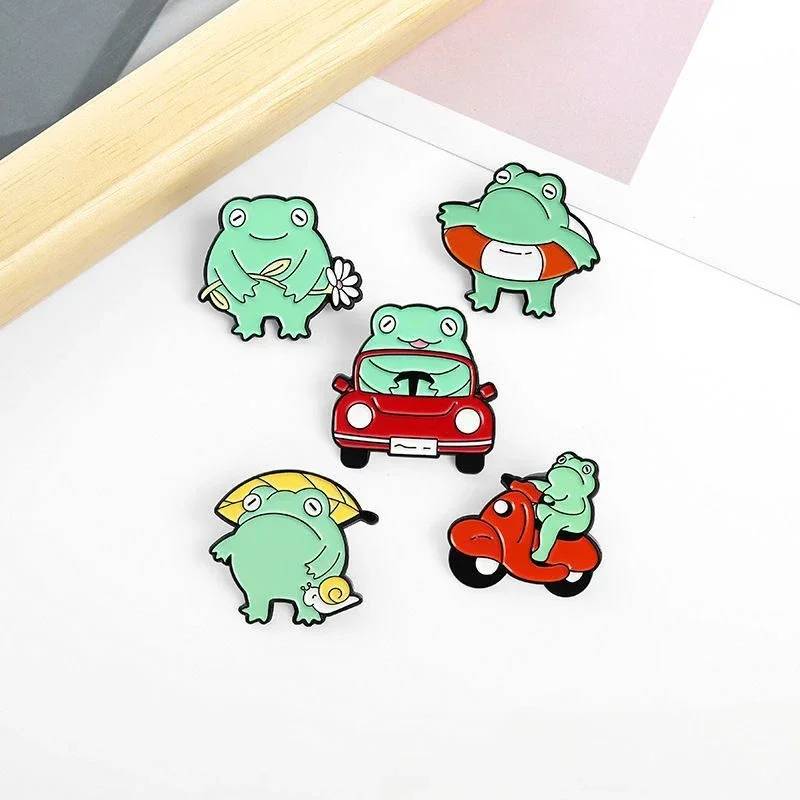 

Funny Lovely Cartoon Frog Brooch Series Cute Animal Enamel Needle Backpack Pendant Fun Metal Badge Jewelry Gift for Children