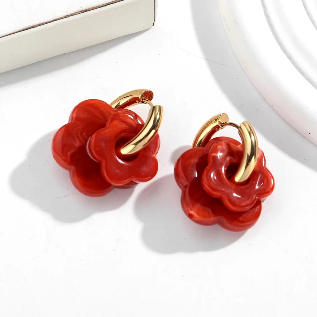 Boucles d'oreilles en forme de fleur acrylique colorée pour femmes et filles, cercles en acier inoxydable, tendance 2025, bijoux cadeaux