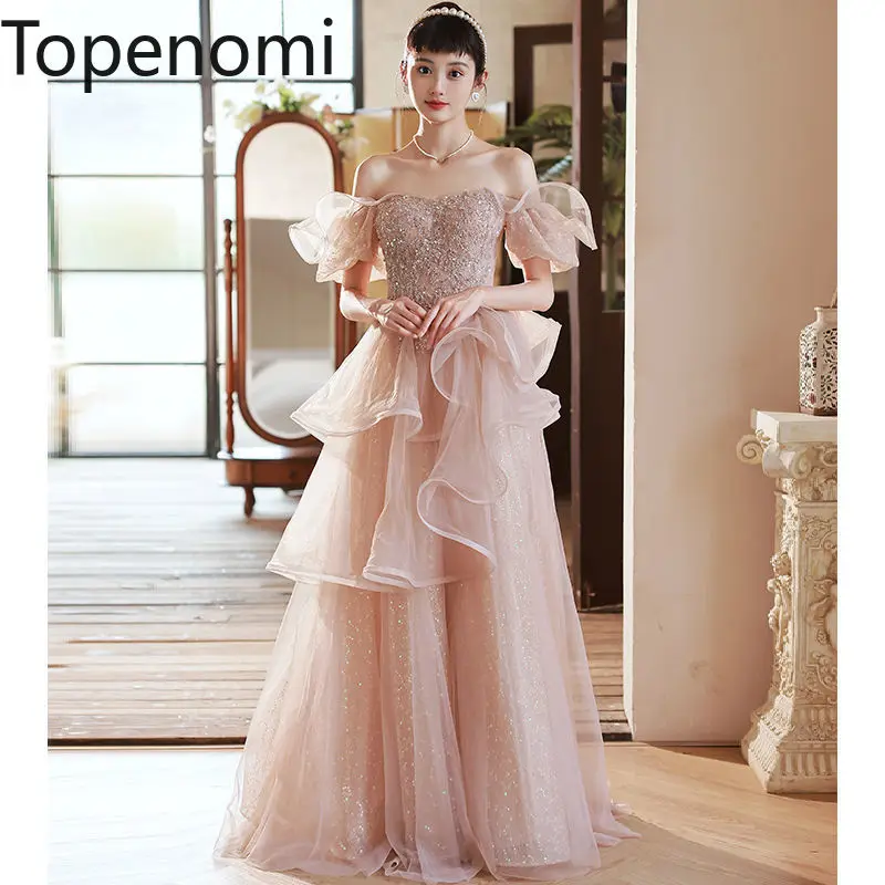 

Topenomi Fairy Strapless Sequins Evening Dress Women 2024 New Luxury High Waist Tiered A-line Wedding Dresses Quinceanera Gown