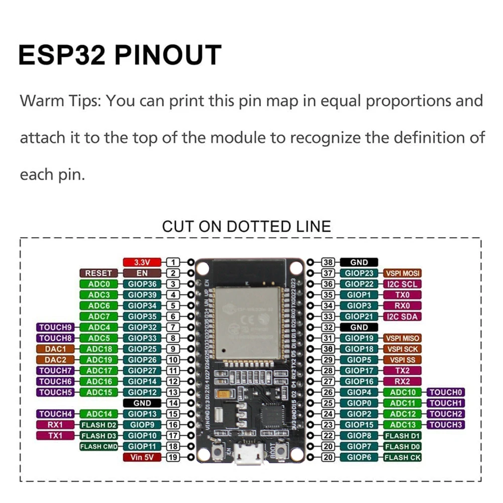 ESP32 개발 보드 CP2102 칩 NodeMCU-32S Lua 38핀 모듈 마이크로 USB 인터페이스 블루투스 호환 GPIO 확장 보드