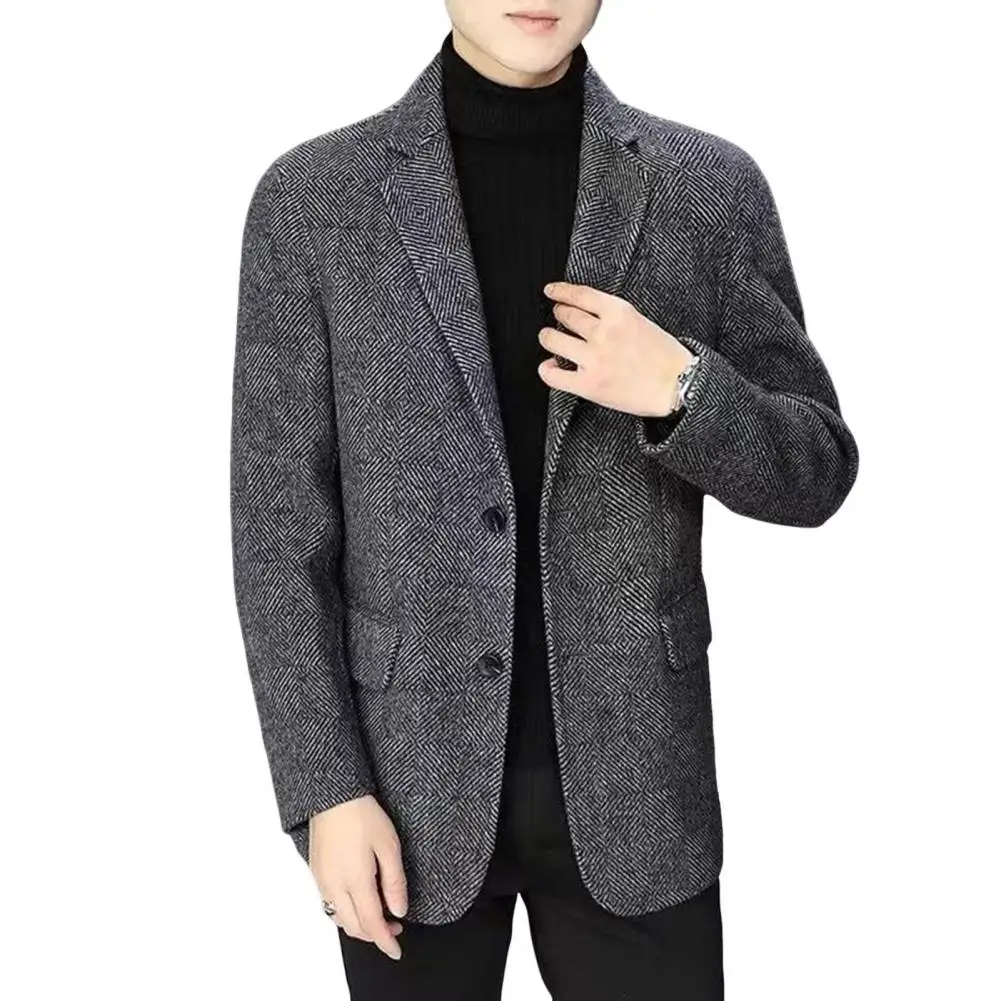 Men Suit Coat Lapel Long Sleeve Two Buttons Business Jacket Slim Fit Solid Color Autumn Winter Woolen Outerwear