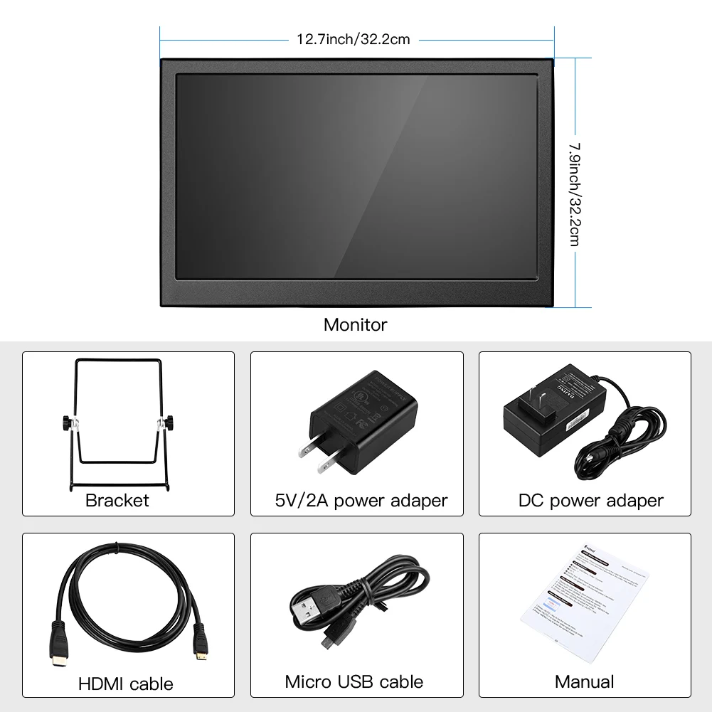 Miktver ޴ HD ̹ , 1920x1080P IPS  ÷, USB 5V, 2A  , Ʈ PC ̴ HDMI Ʈ, 13.3 ġ