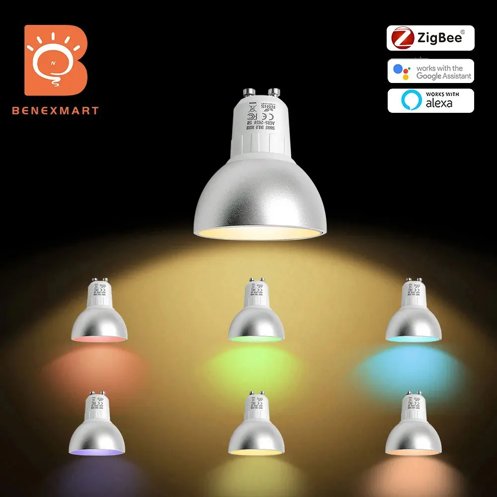 Benexamrt 4 pcs 6pcs Tuya Zigbee GU10 LED Spotlight Bulb RGBCW Dimmable Work with Homekit via ZMHK-01 Hub Siri Alexa Google Home