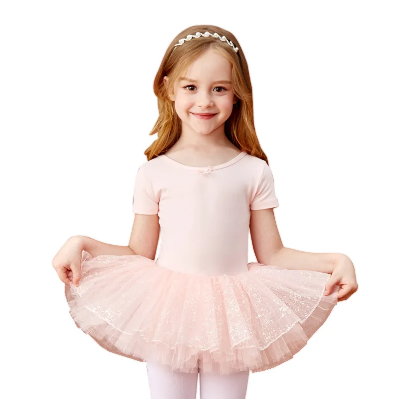USHINE Ballet Skirt For Girls DanceWear Tutus Dress Clothes For Kids Women Leotard Short Sleeve Cotton Costumes Dancing Dance