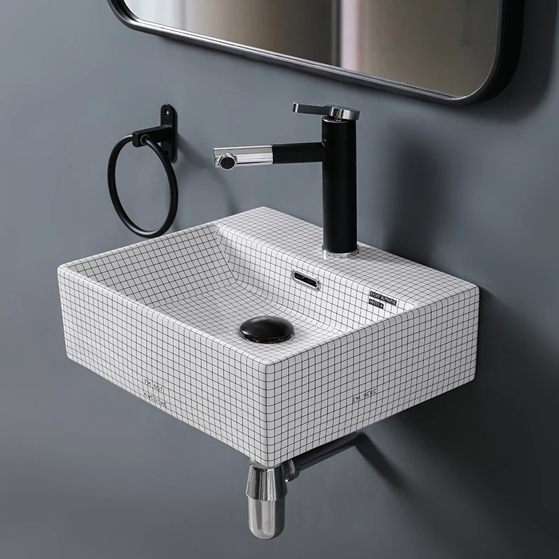 

Small Apartment Bathroom Wall-Mounted Wash Basin Simple Wall-Mounted Ceramic Washbasin Wash Basin Whole Washbin