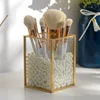 Golden Cosmetic Storage Box Desktop Lipstick Finishing Glass Plaid Jewelry Classification Storage Makeup Brush Organizer WF 2